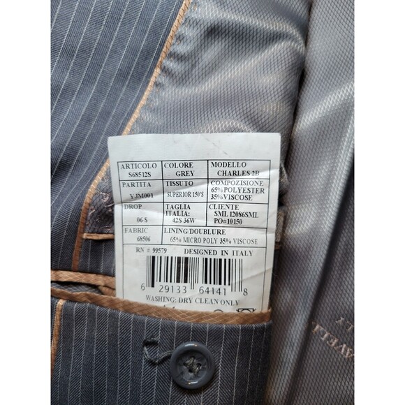 Caravelli Italy Charcoal Grey Pinstripe Jacket Blazer Sport Coat Mens 42S 36W - Picture 5 of 13